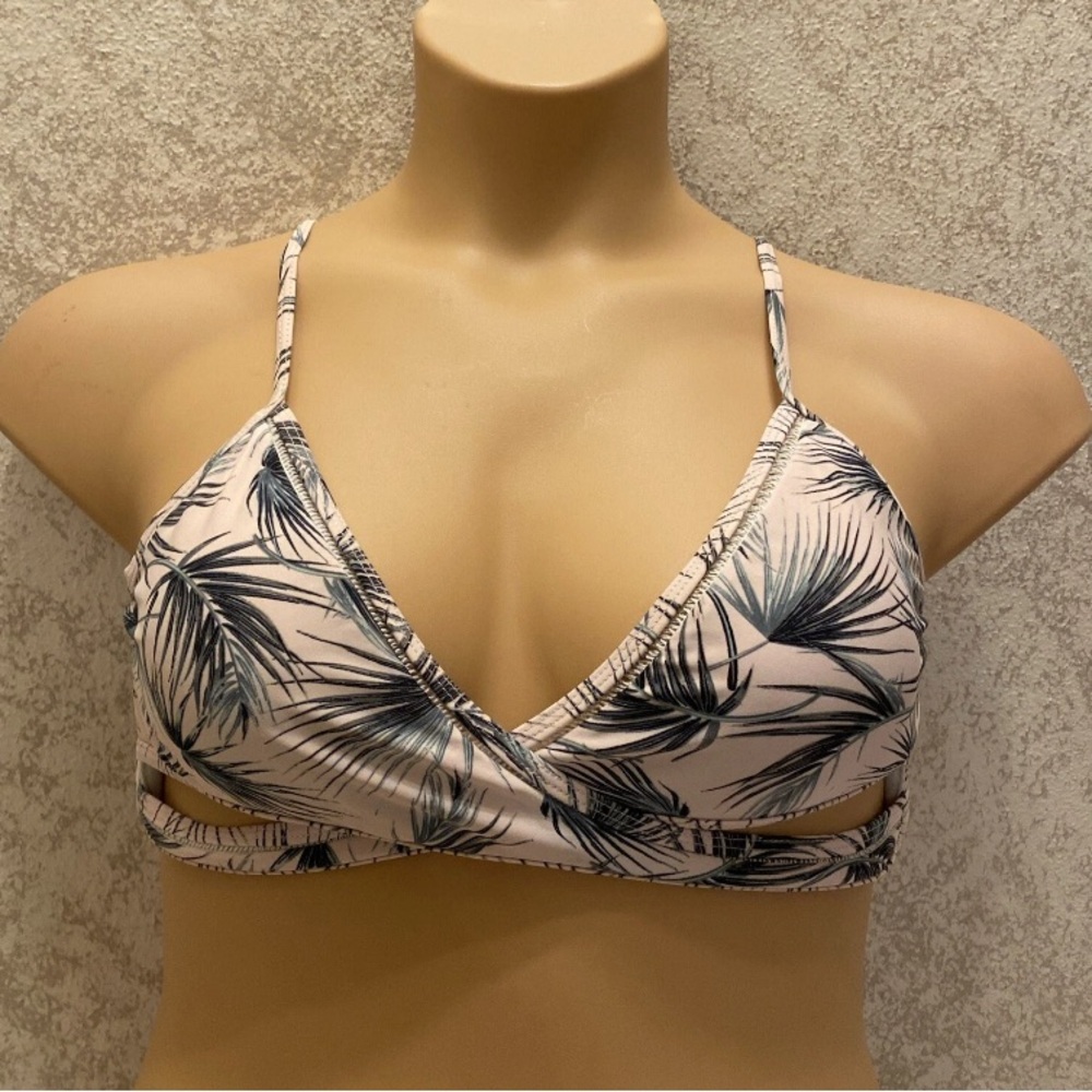 Tropical Palm Frond Faux Wrap Bikini Top